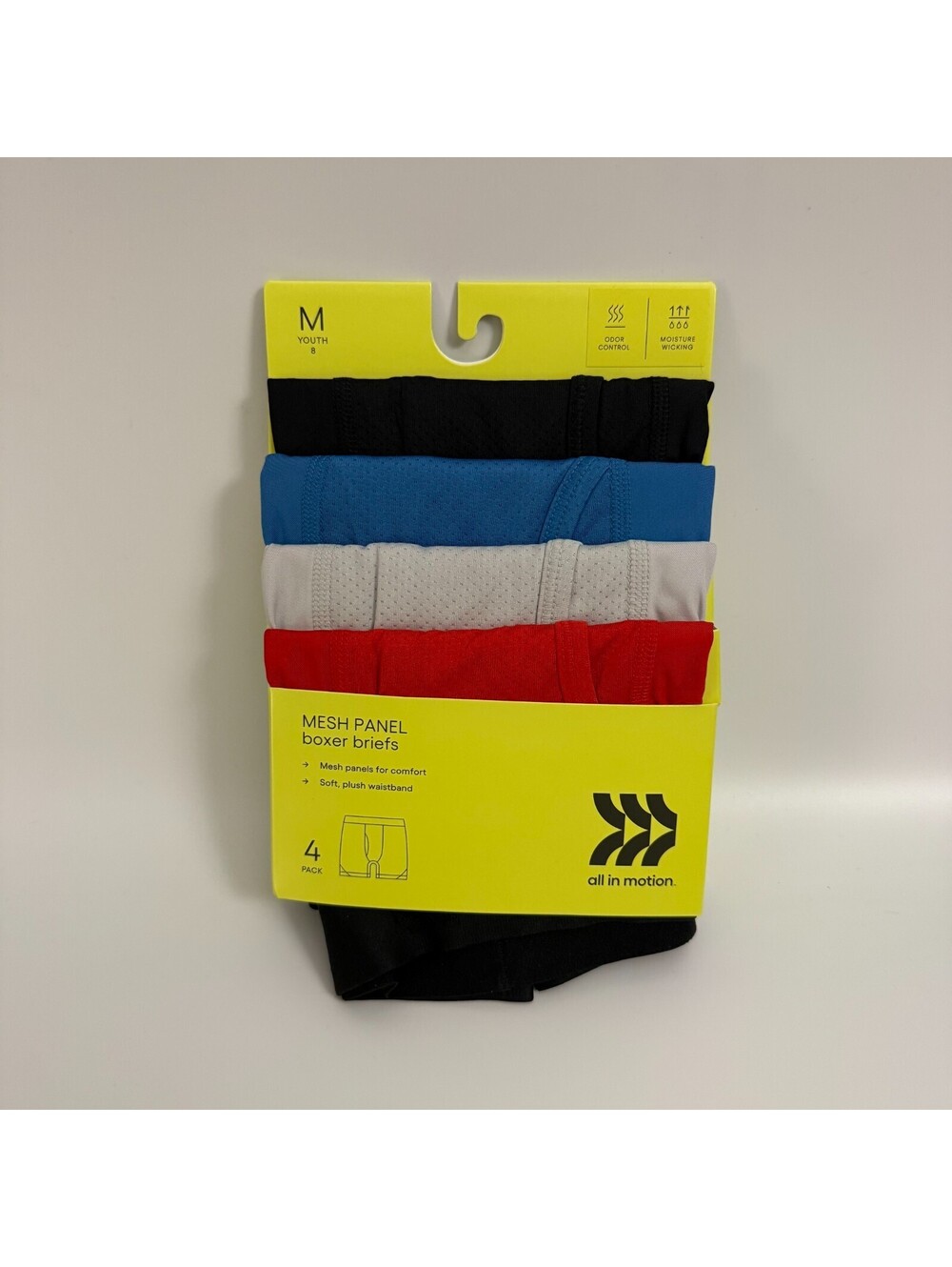 New All in Motion Boys 4-Pack Mesh Panel Boxer Briefs Comfort Size M (8) Youth